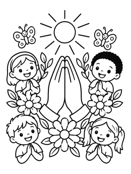 Free printable Children Praying Around Folded Hands coloring page