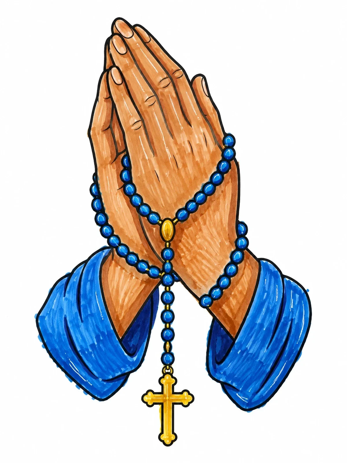 Colored example of the Praying Hands With Rosary Beads coloring page