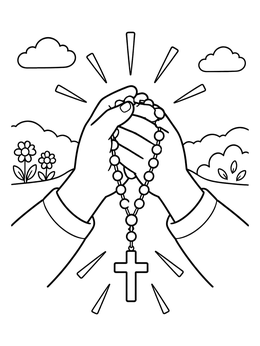 Free printable Praying Hands With Rosary Beads coloring page