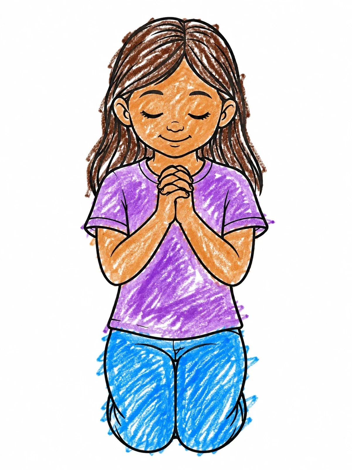 Colored example of the Young Girl Kneeling In Prayer coloring page
