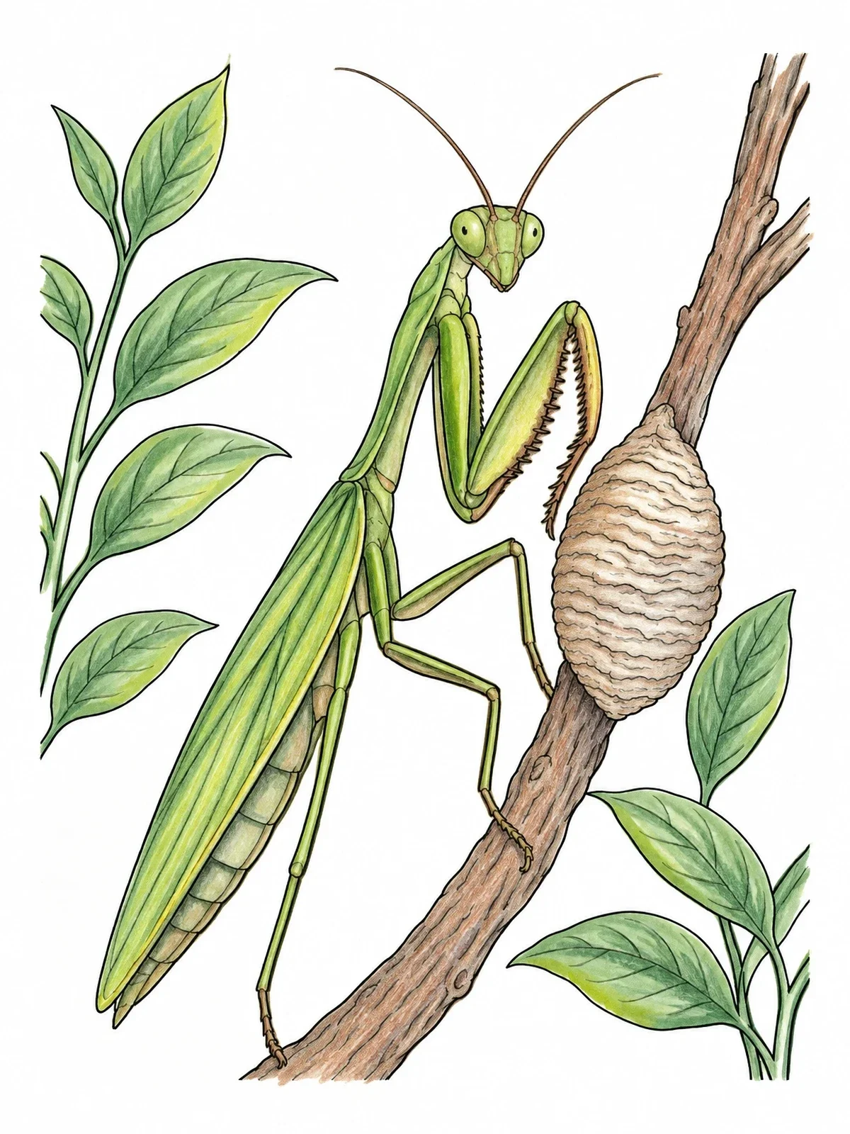 Colored example of the Praying Mantis Beside Egg Case coloring page