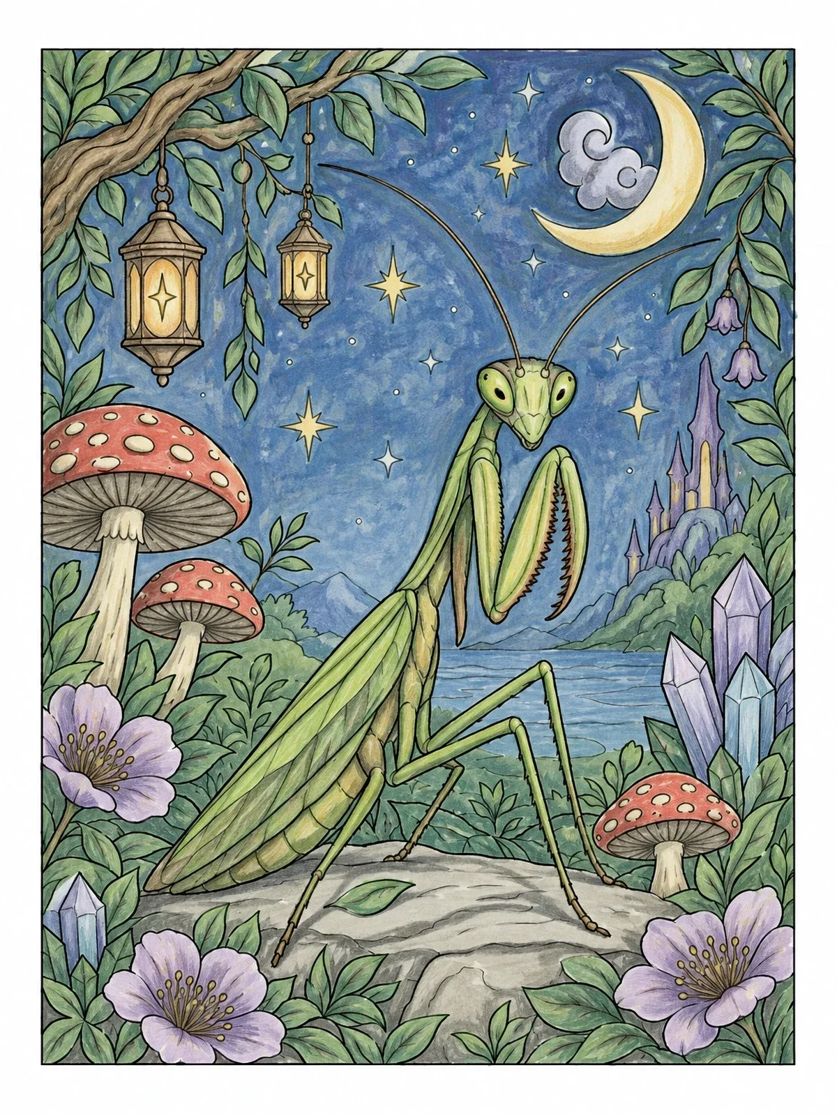 Colored example of the Praying Mantis In Night Garden coloring page