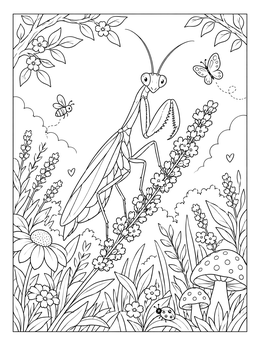 Free printable Praying Mantis On Lavender Flower coloring page