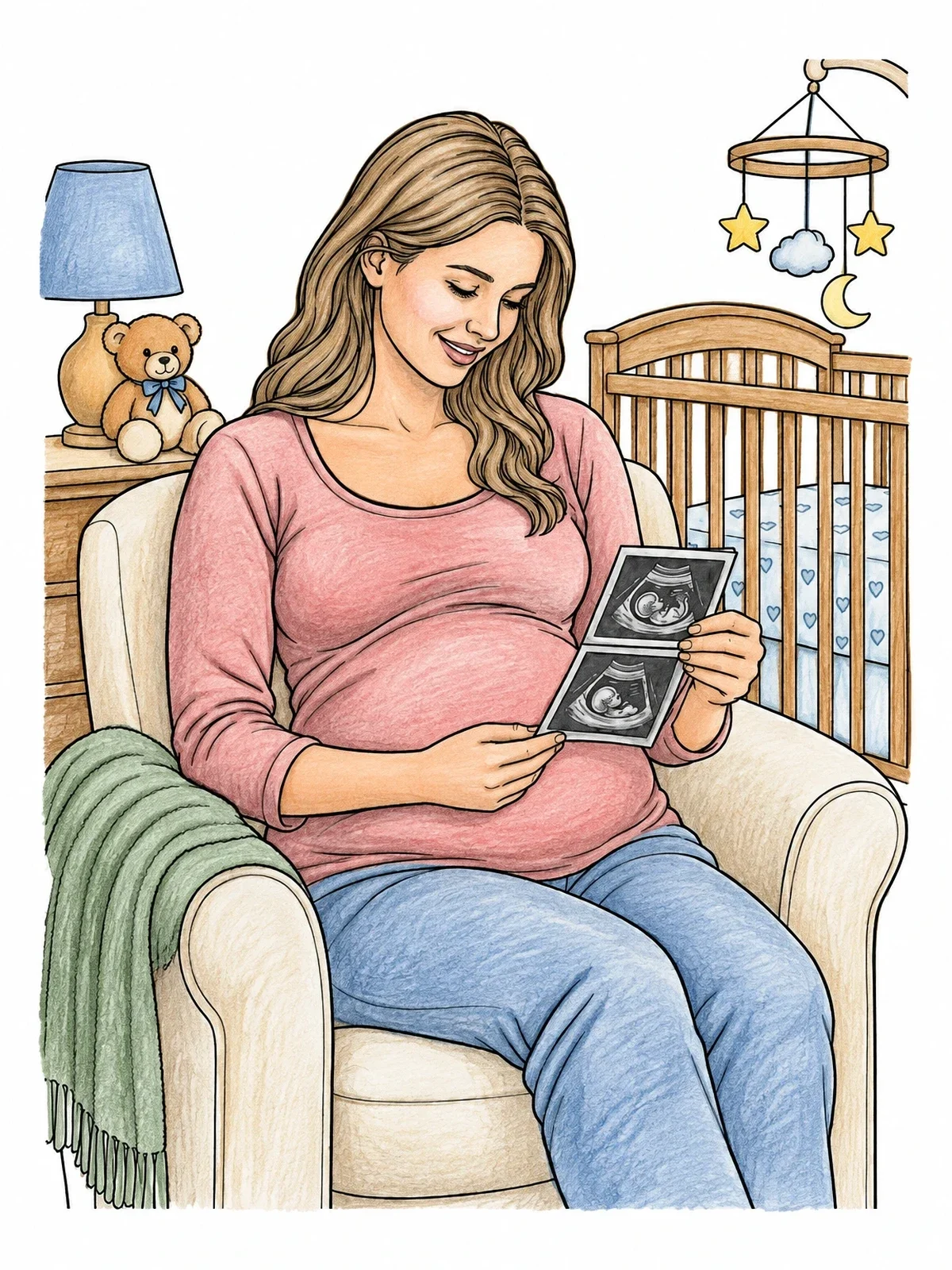 Colored example of the Pregnant Woman Looking At Sonogram Pictures coloring page