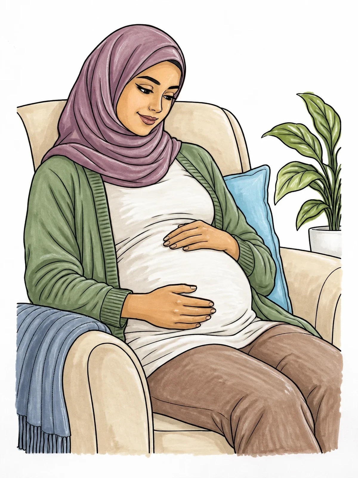 Colored example of the Pregnant Woman In Armchair coloring page