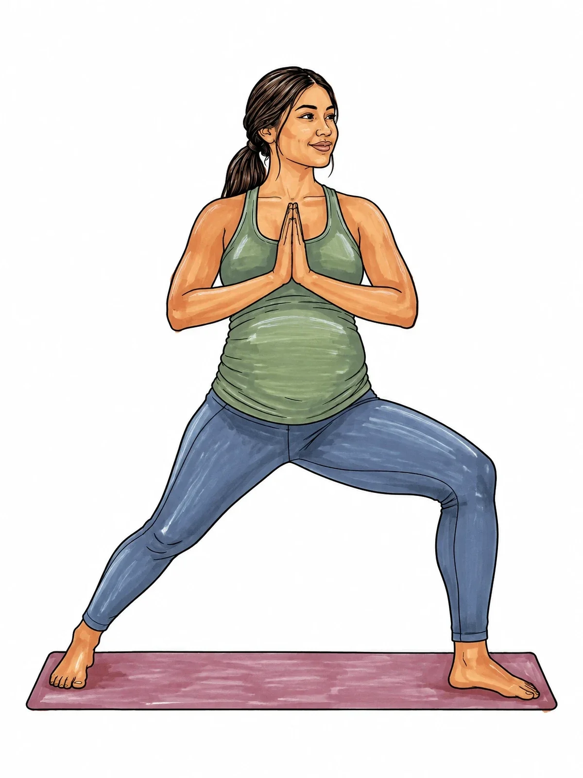 Colored example of the Pregnant Woman Practicing Yoga Pose coloring page