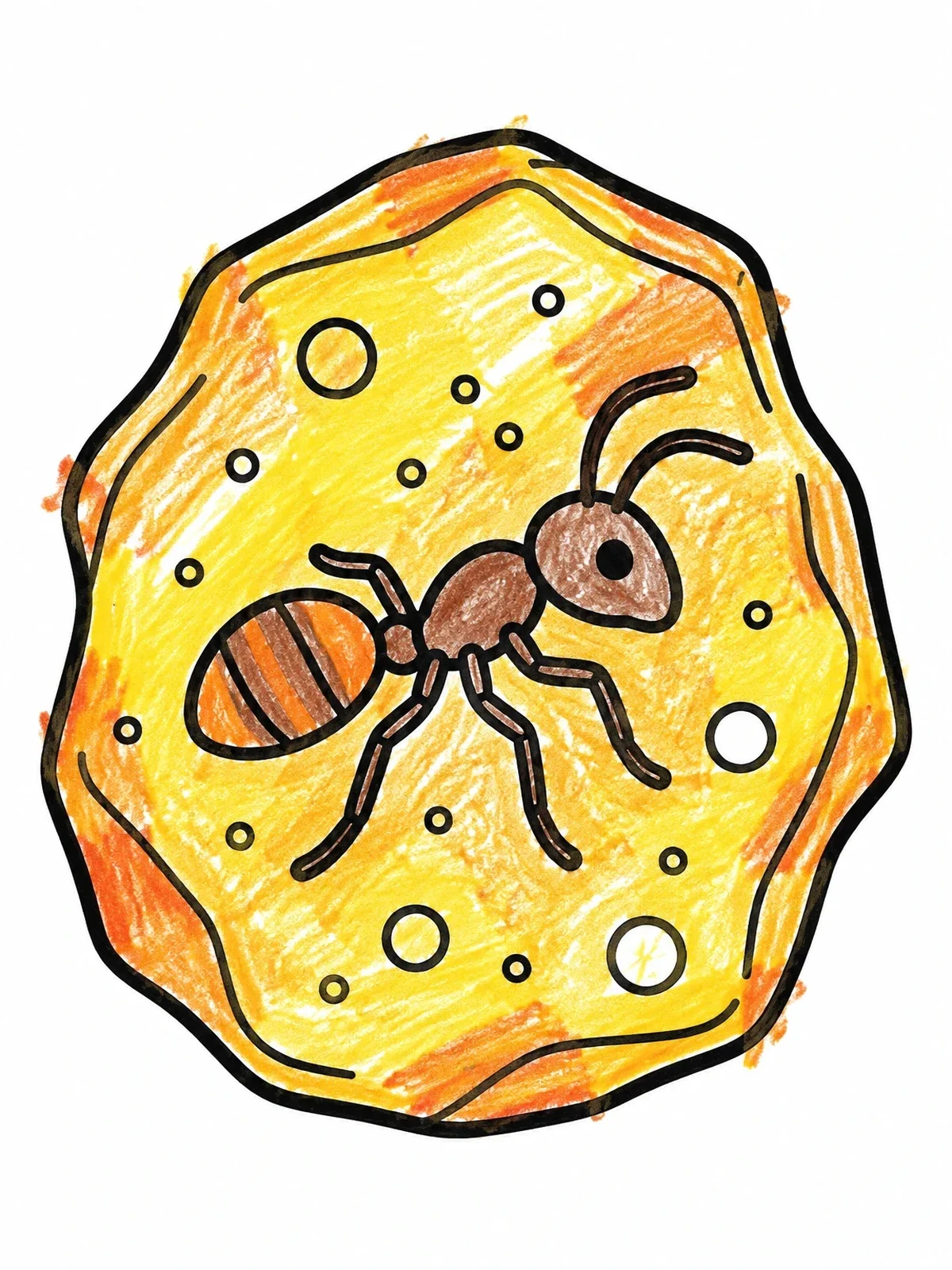Colored example of the Prehistoric Ant In Amber Fossil coloring page