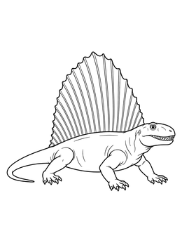 A detailed dimetrodon coloring page with its large dorsal sail clearly visible.