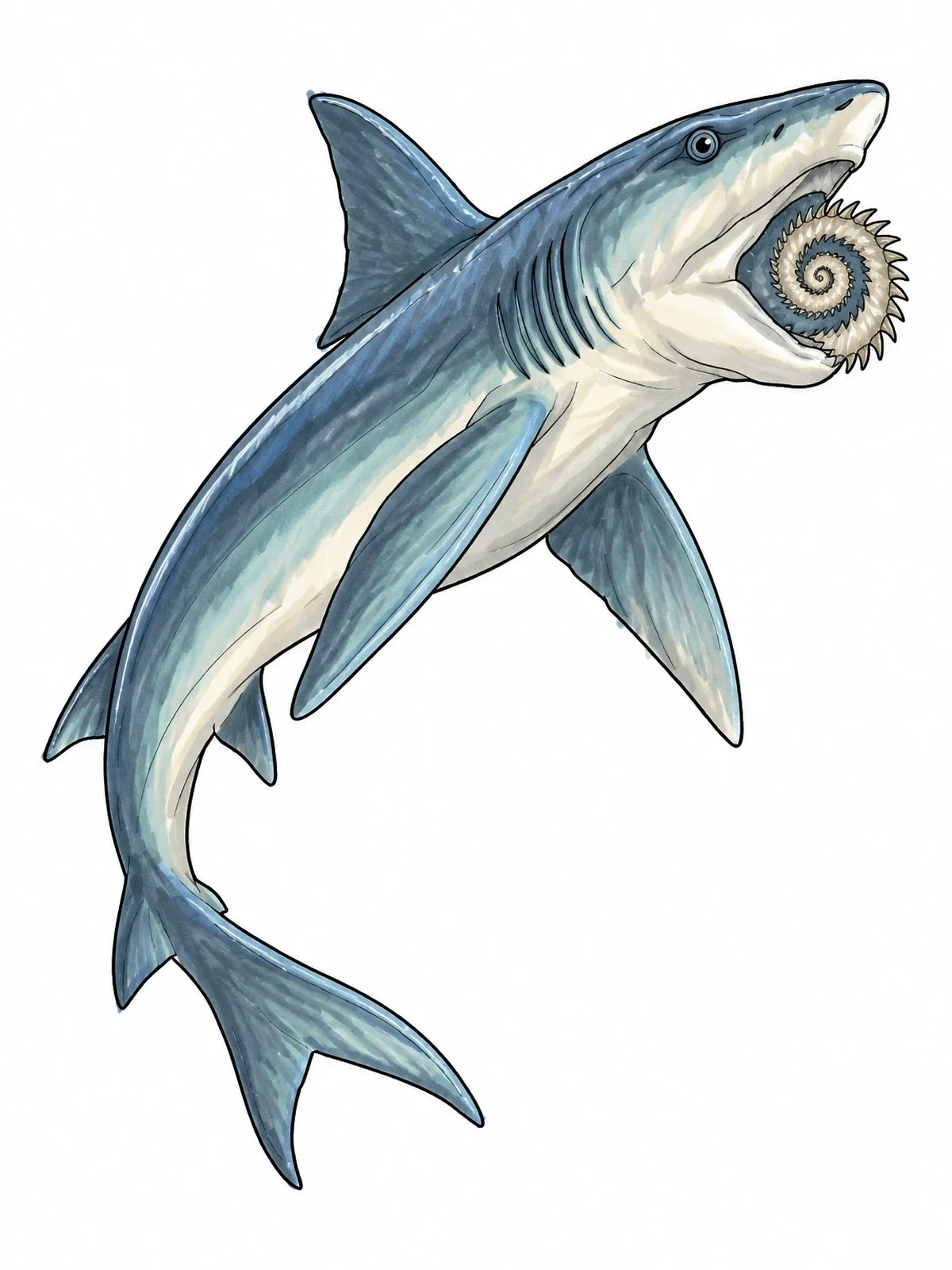 Colored example of the Prehistoric Helicoprion Shark Swimming coloring page