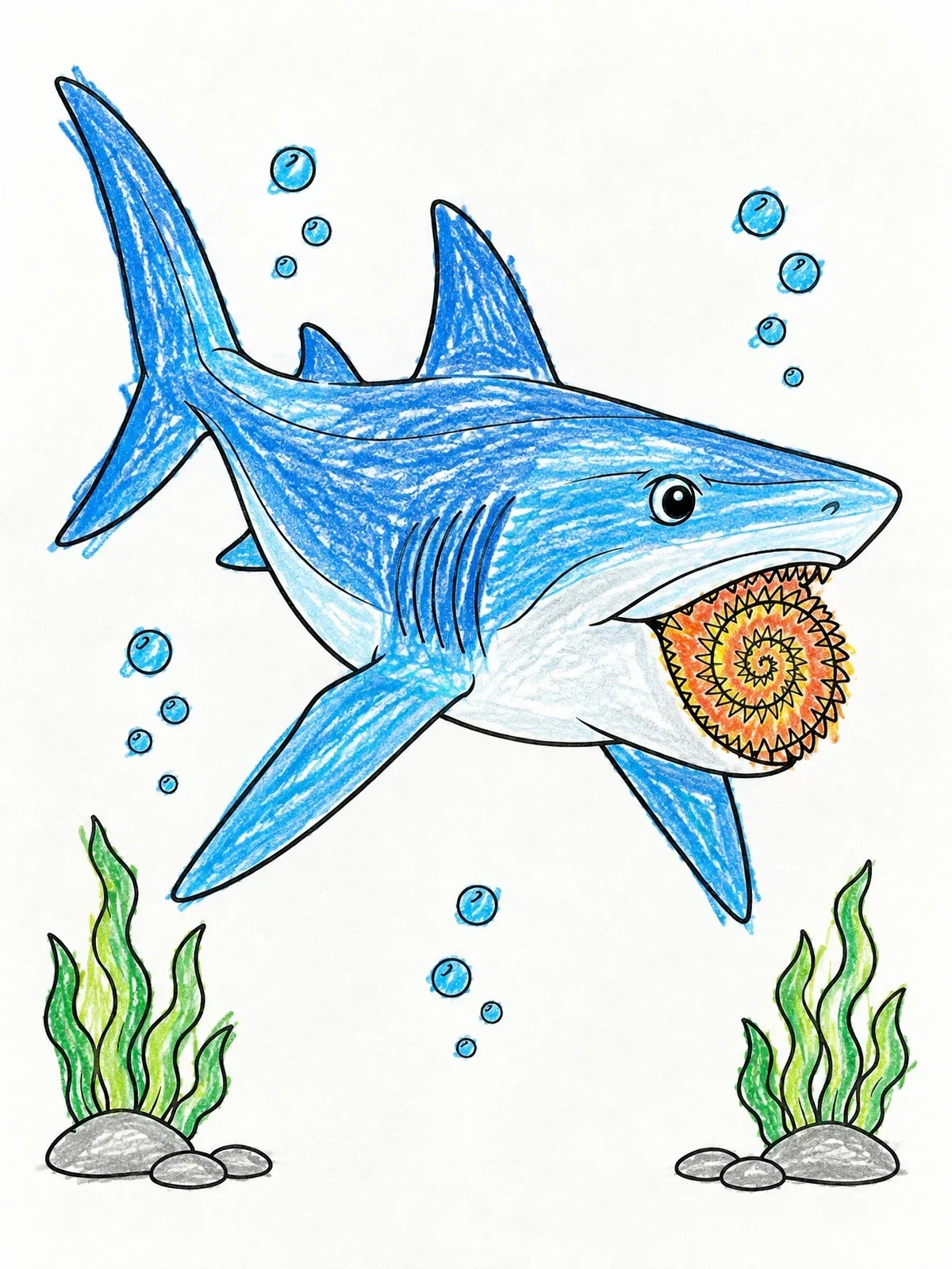 Colored example of the Prehistoric Helicoprion Swimming Underwater coloring page