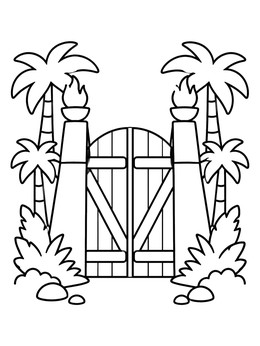 Free printable Prehistoric Gate With Torches coloring page