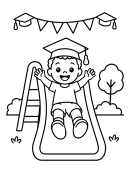 Free printable Preschool Boy Sliding In Graduation Cap coloring page