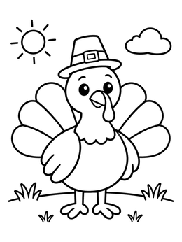 Free printable Cute Cartoon Turkey In Meadow coloring page