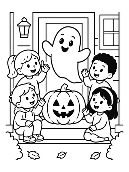 Free printable Friendly Ghost And Halloween Pumpkin coloring page