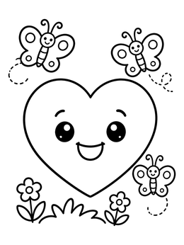 Free printable Happy Heart With Fluttering Butterflies coloring page