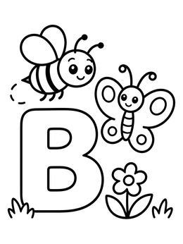 Free printable Letter B Bee And Butterfly coloring page