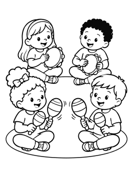 Free printable Preschool Music Circle With Maracas coloring page