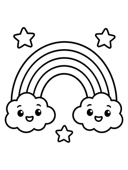 Free printable Smiling Clouds And Rainbow coloring page