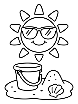 Free printable Smiling Sun And Beach Bucket coloring page
