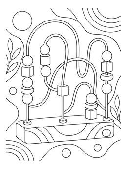 A classic wooden bead maze toy in this preschool coloring page.