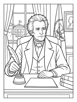 Free printable President Andrew Jackson At His Desk coloring page