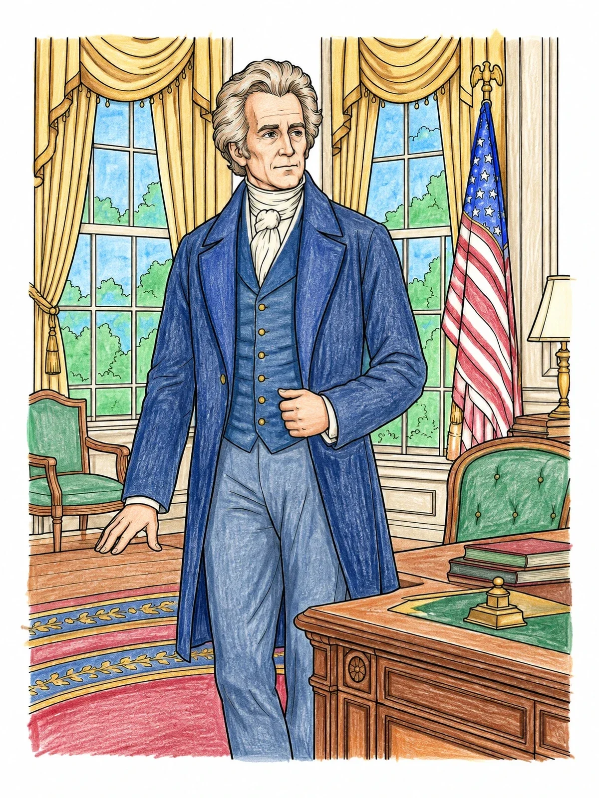 Colored example of the President Andrew Jackson In The White House Study coloring page