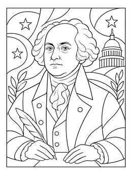Free printable President John Adams Portrait With Quill coloring page
