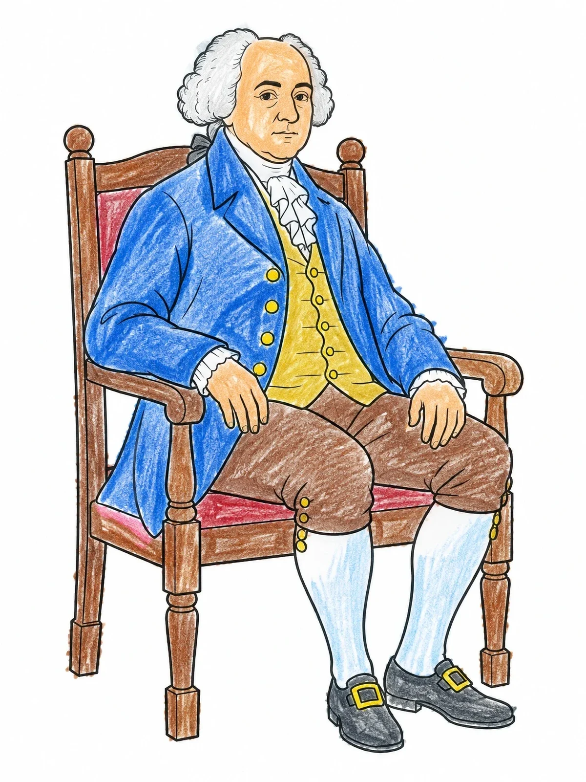 Colored example of the President John Adams In Armchair coloring page