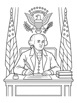 Free printable President John Adams At His Desk coloring page