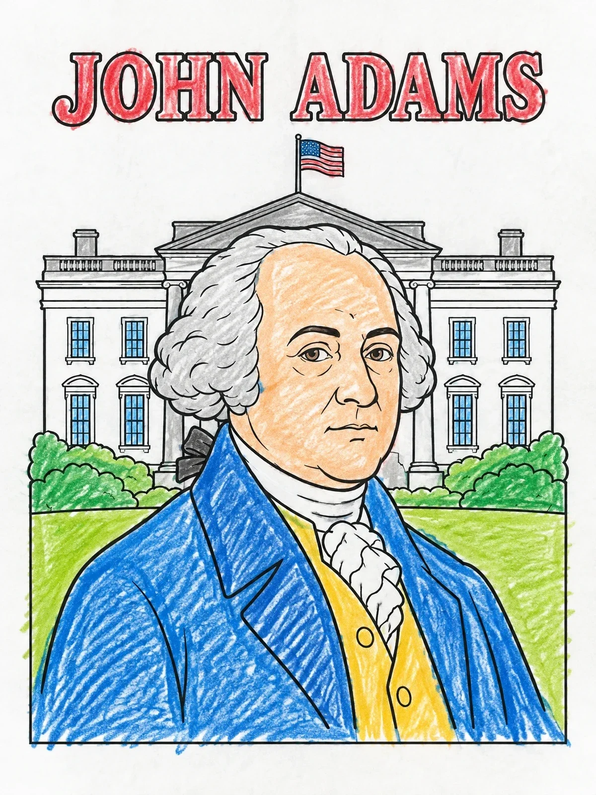 Colored example of the President John Adams And White House coloring page