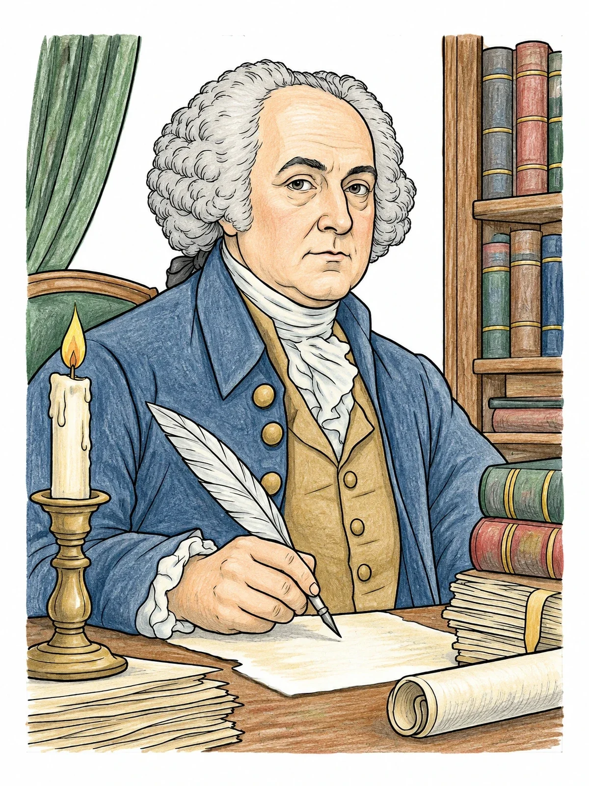 Colored example of the President John Adams At His Desk coloring page