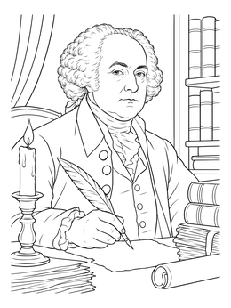 Free printable President John Adams At His Desk coloring page
