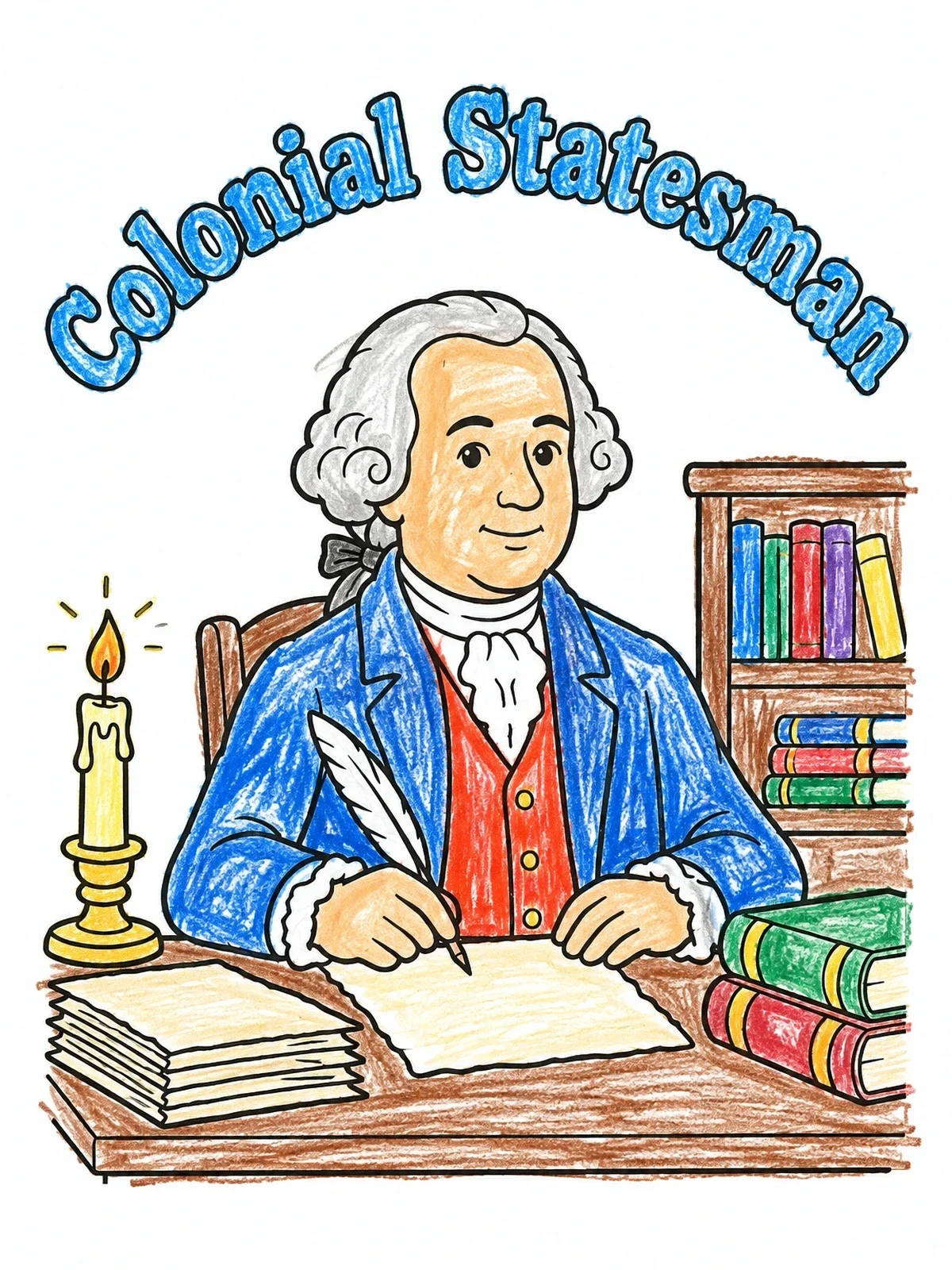 Colored example of the John Adams Writing At Desk coloring page