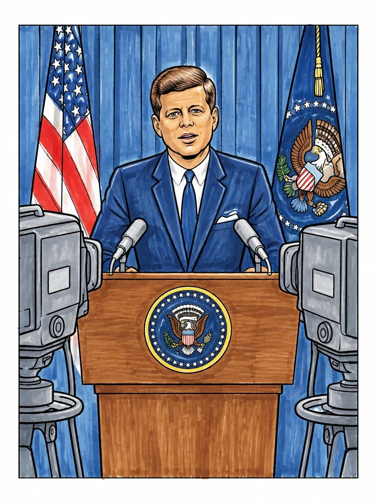 Colored example of the President Kennedy At The Podium coloring page
