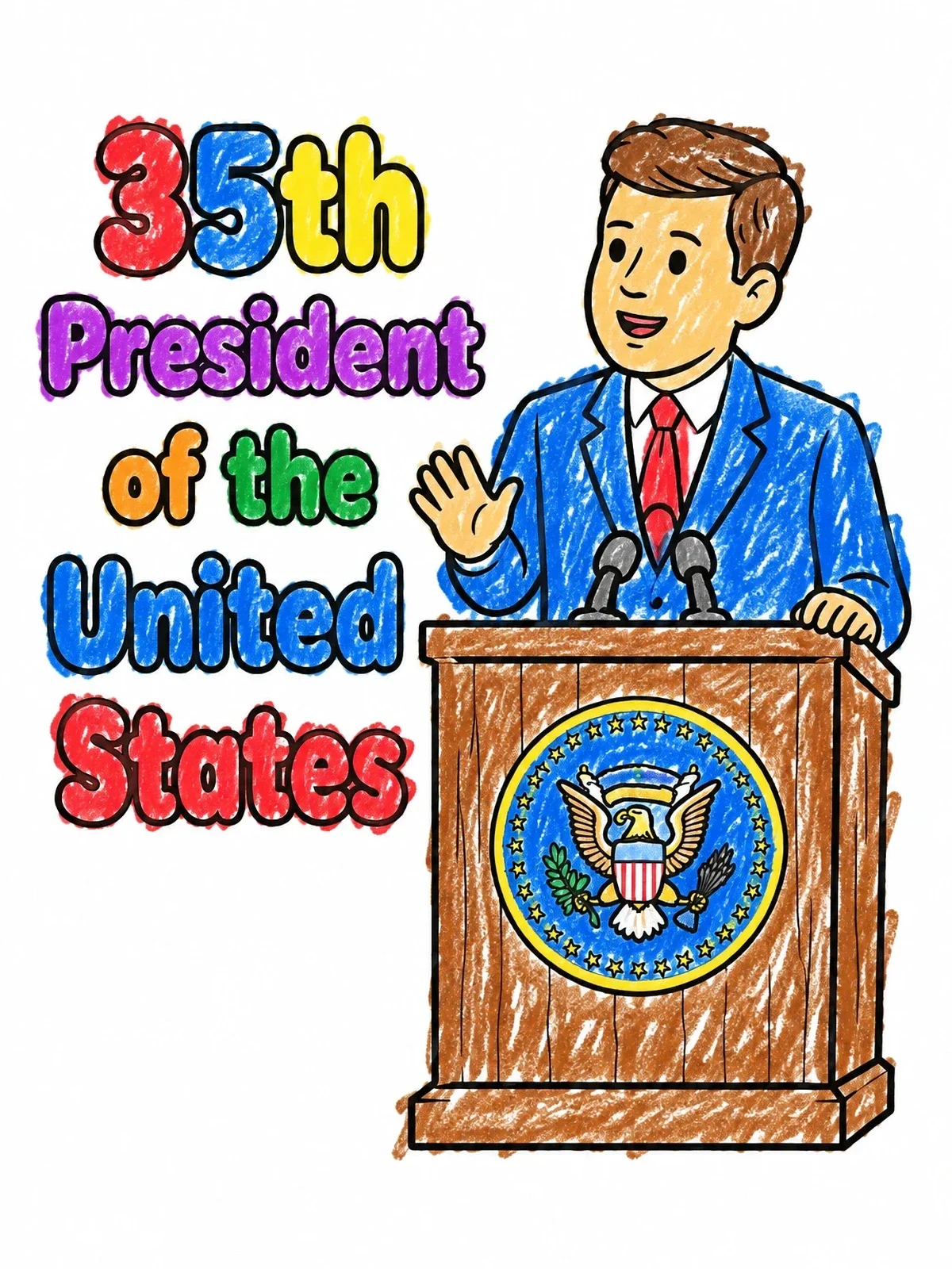 Colored example of the President John F Kennedy At The Podium coloring page