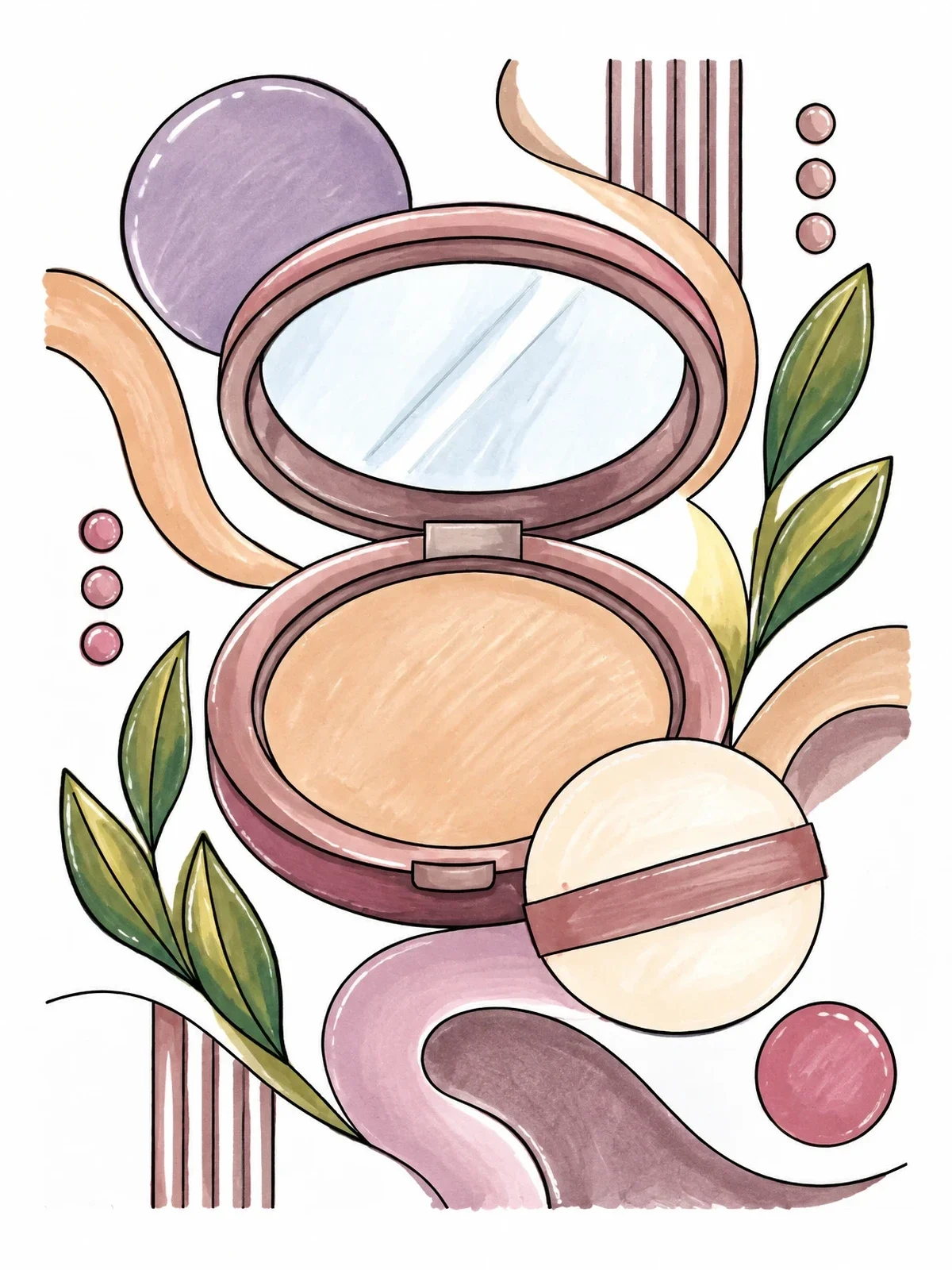 Colored example of the Powder Compact And Makeup Puff coloring page