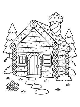 Free printable Pretzel Log Cabin In The Woods coloring page