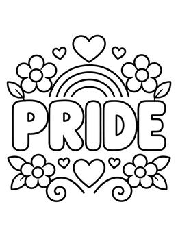Free printable Pride Letters With Rainbow And Flowers coloring page
