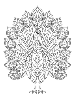 Intricate peacock display on this detailed pride coloring page.