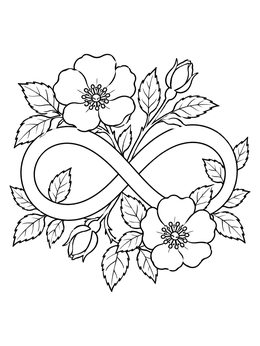A neurodiversity infinity loop with wild roses on this pride coloring page.
