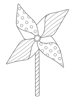 A festive paper pinwheel on a pride coloring page.