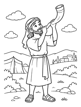 Free printable Priest Blowing The Shofar Horn coloring page