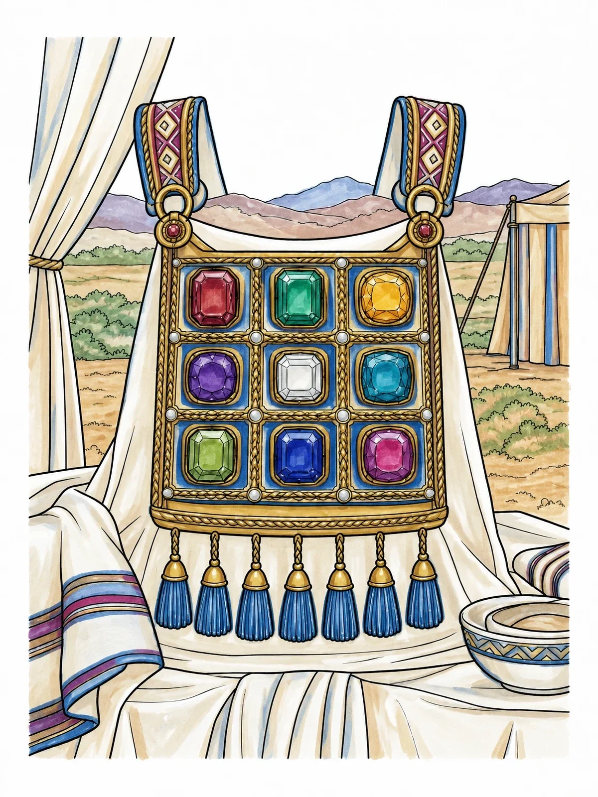Colored example of the Priestly Breastplate With Gemstones coloring page