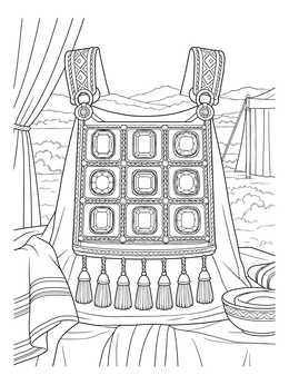 An ornate priestly breastplate with faceted gems on an israel coloring page.