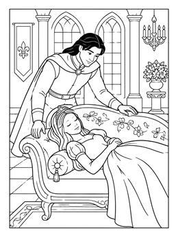 Free printable Prince Watching Over Sleeping Princess coloring page