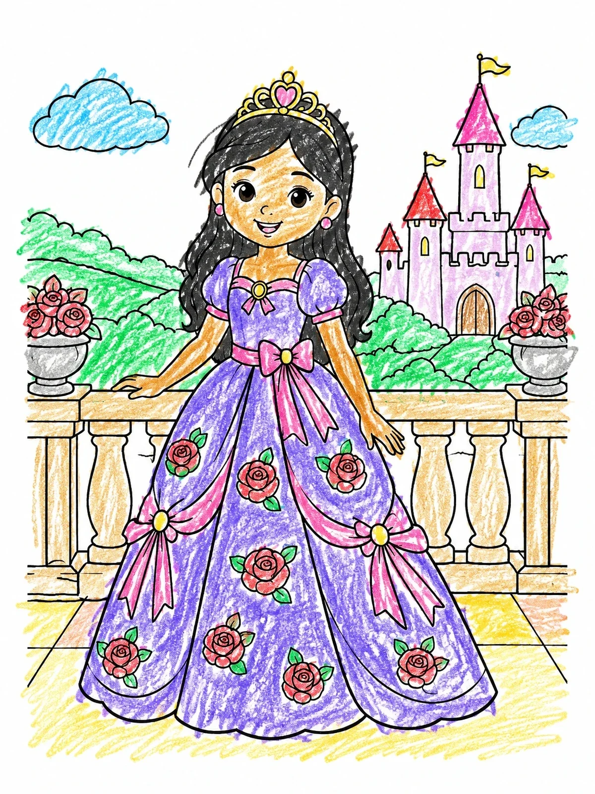 Colored example of the Princess On The Palace Balcony coloring page