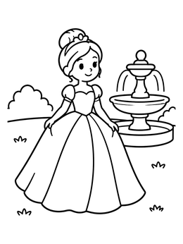 Free printable Princess In Gown By Garden Fountain coloring page