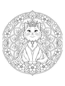 Free printable Princess Cat In Floral Mandala coloring page