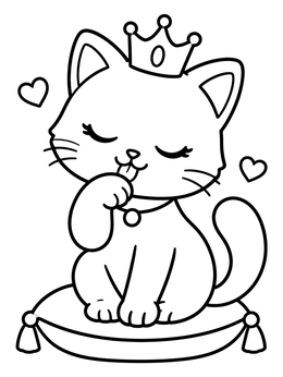 Free printable Princess Cat Grooming On Pillow coloring page