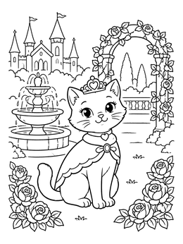 Free printable Princess Cat In Palace Garden coloring page